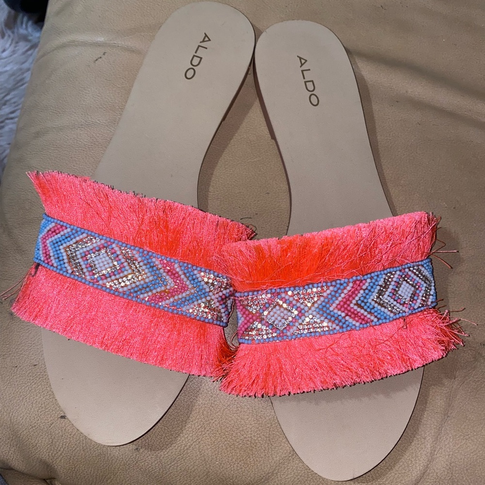 Aldo Pink Fringe Slides